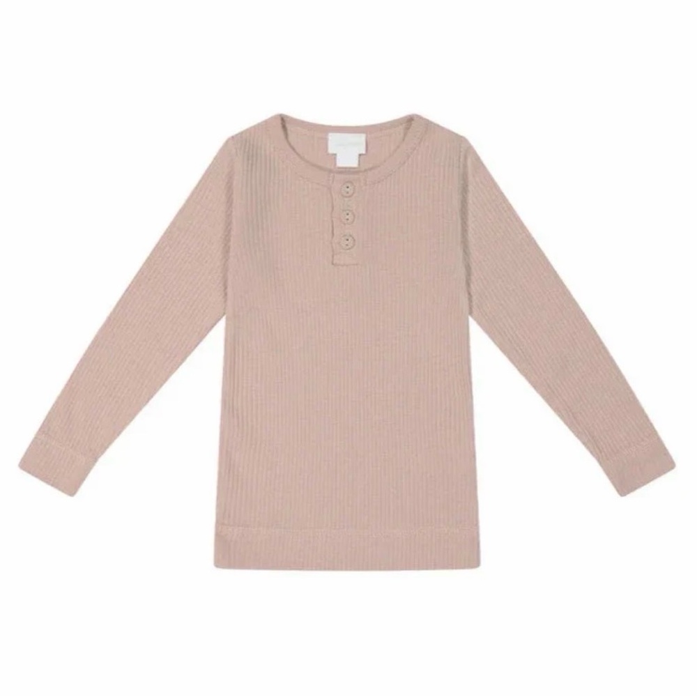 Kids Long Sleeve Ribbed Henley Top - Blush